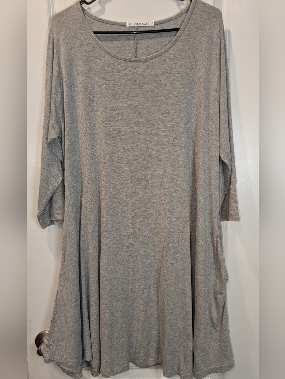 JollieLovin Gray Swing Dress 2X Plus Size 3/4 Sleeve Soft Stretch Tunic Casual